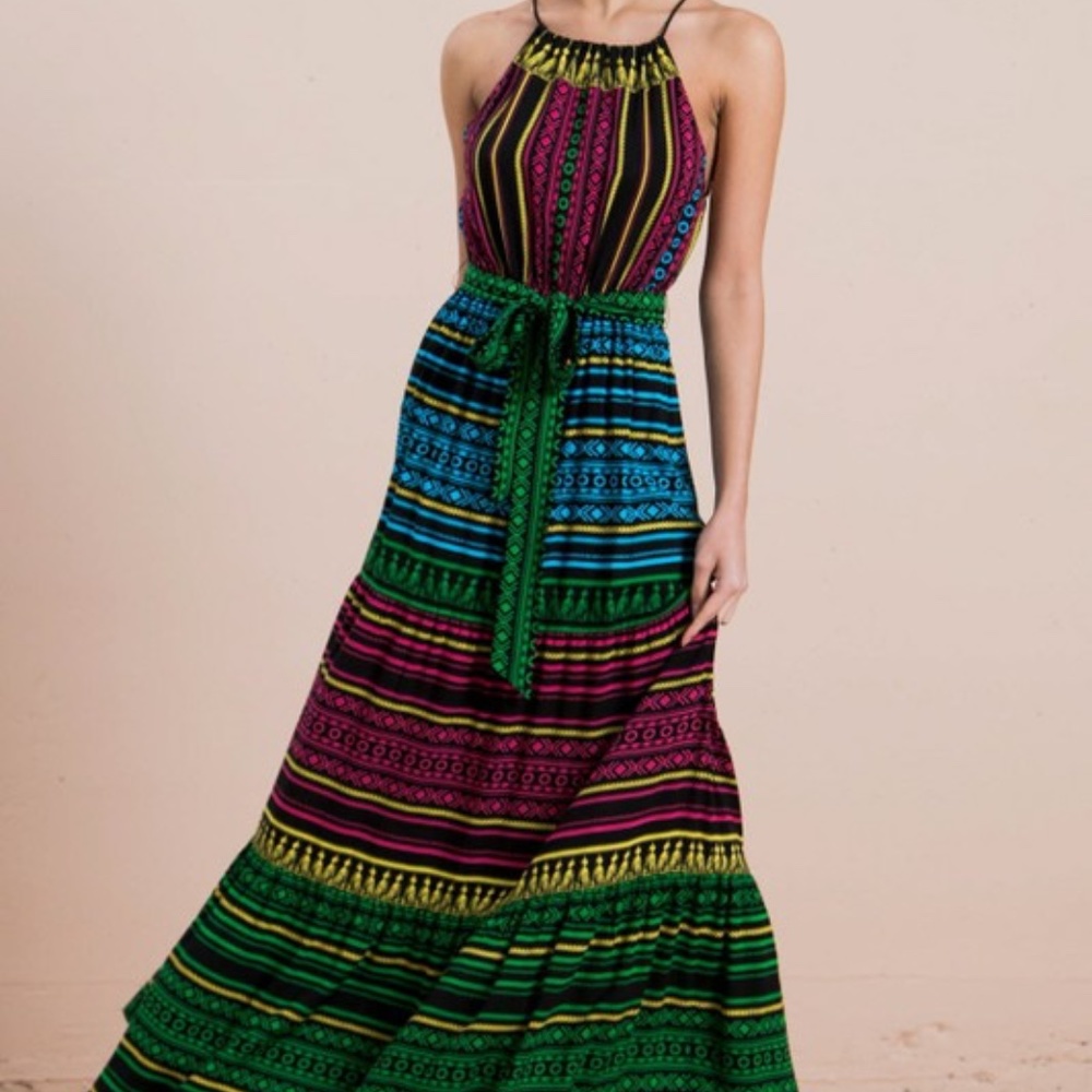 Last 1! NWT Multi-Color Print Halter Maxi Dress - Picture 6 of 7
